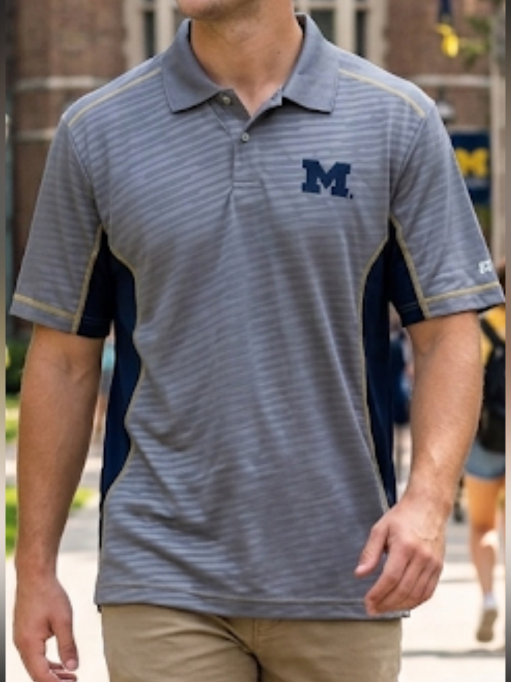 NWT Russell U of M Polo College Athletic Golf Gray Navy Polo Shirt Large 42-44